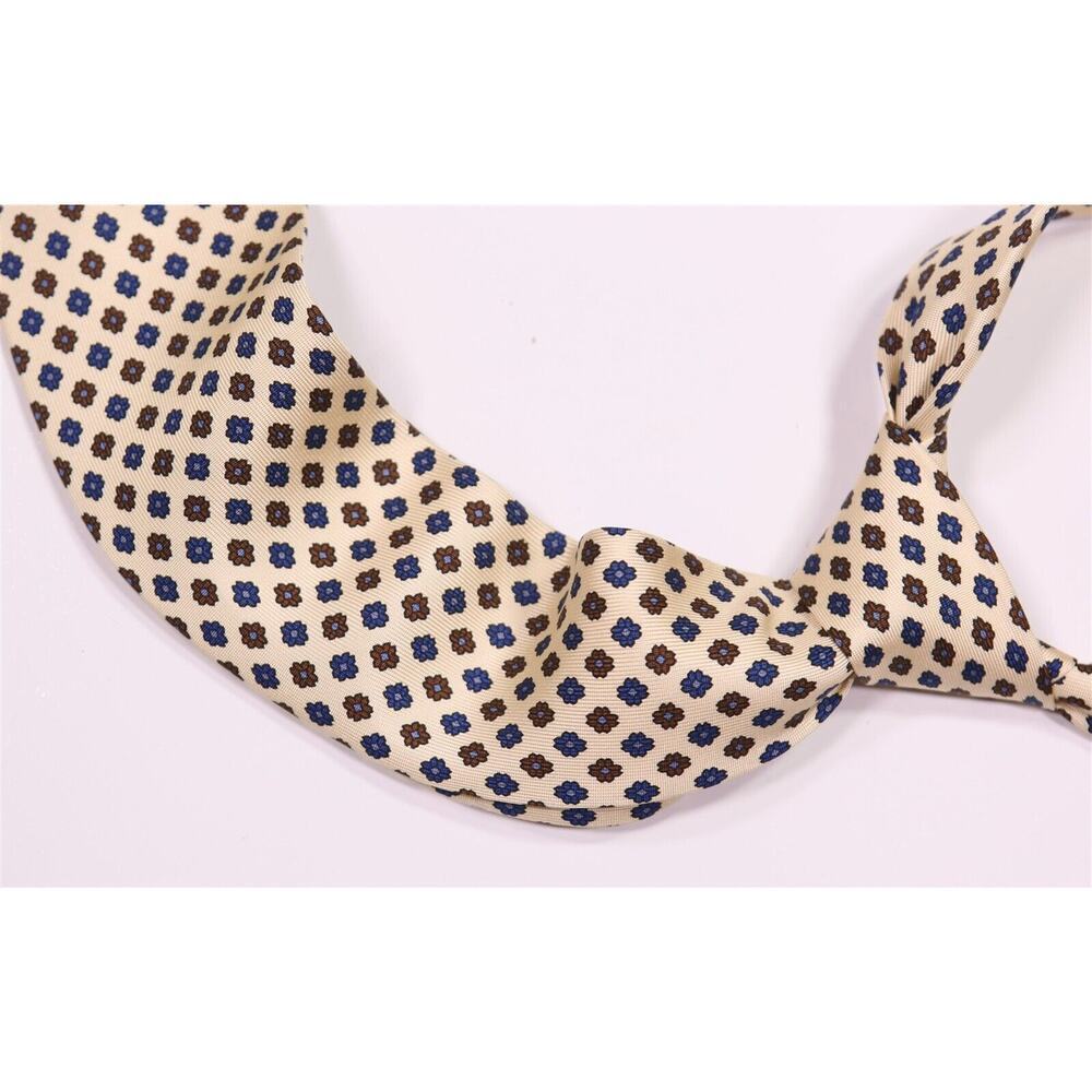 Kamakura Maker's Shirt 36 oz English Twill Beige Floral Silk Necktie Tie